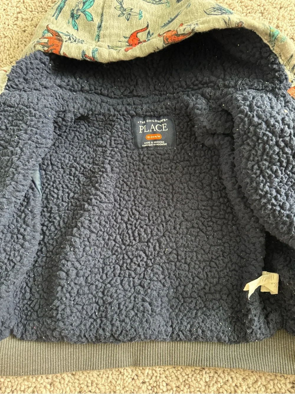 The Children's Place Boy Toddler Long Sleeve Sherpa Lined Hoodie Size 18-24M